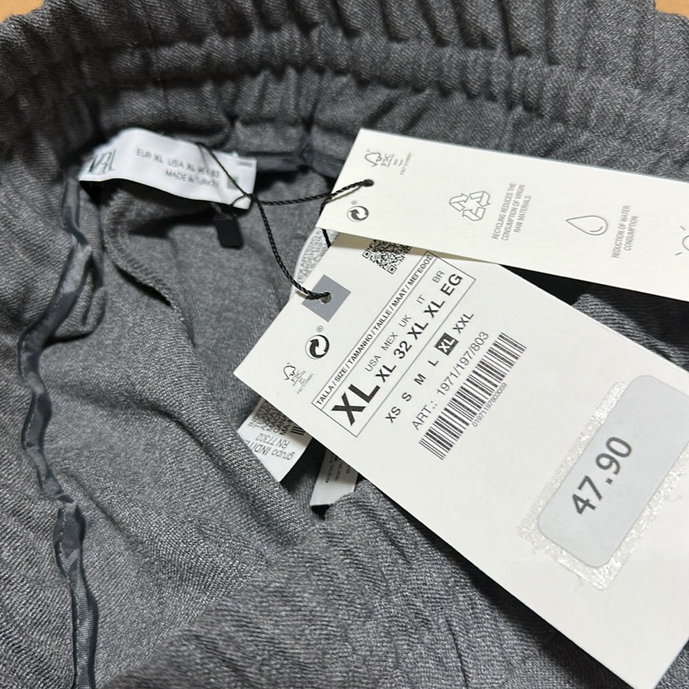 Zara medium gray brand, new drawstring, wide leg pants, size extra large - Picture 4 of 6